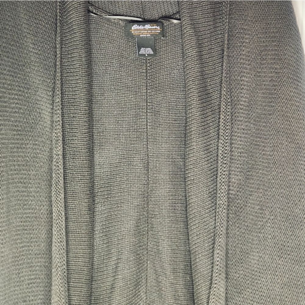 Eddie Bauer L Olive Green Knitted Pockets Shrtslvs Women’s Opened Cardigan Vest - Picture 10 of 12